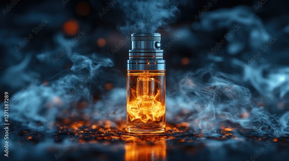 E-liquid vaporizer smoking, dark background E-liquid vaporizer smoking, dark background