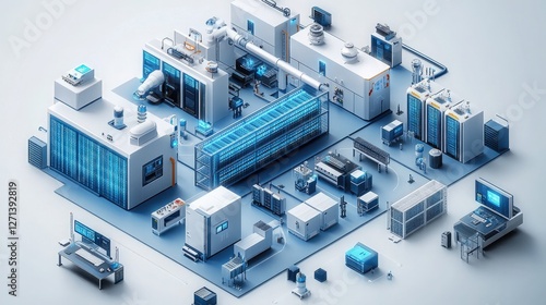 Isometric View of Modern Data Center with Advanced Technology Setup