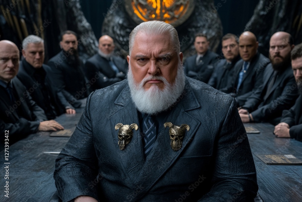 A gothic-style secret society meeting where members discuss long-term global strategies in a candlelit chamber A gothic-style secret society meeting where members discuss long-term global strategies in a candlelit chamber