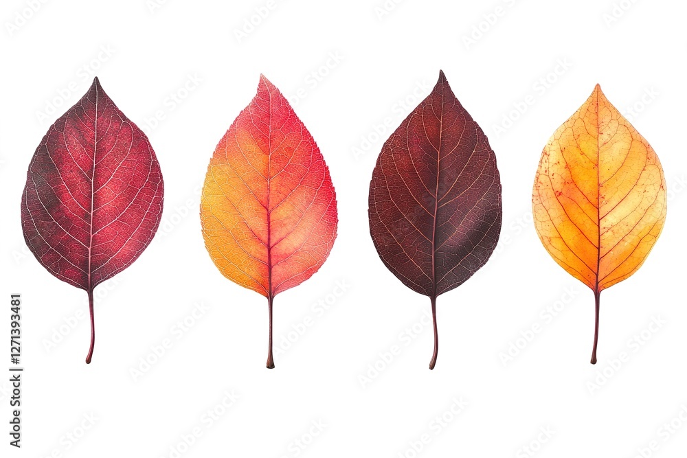 Obraz premium Vibrant Autumn Leaves Collection: A stunning array of isolated fall foliage, perfect for design projects, greeting cards, autumnal branding, seasonal websites, fall-themed illustrations, and more. 