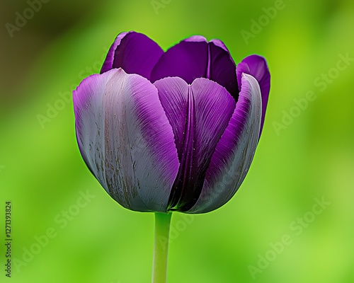 Close-up purple-and-white tulip in garden setting photo