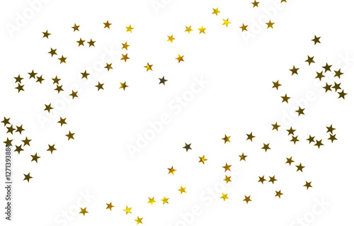 Gold confetti in the shape of stars isolated on a white or transparent background. Decoration for holiday backgrounds