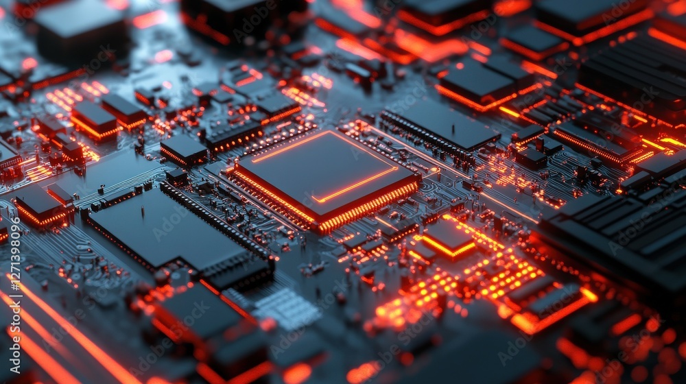 Obraz premium Digital circuit microchip on abstract background. Computing and technology concept. 3D Rendering