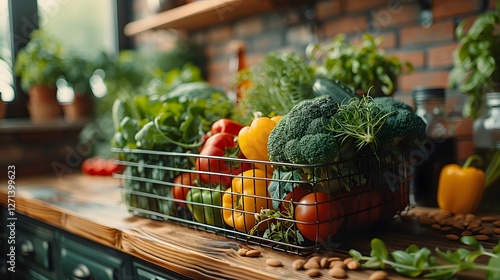 shopping basket closeup filled with fresh vegetab bacfebccbadcddc AI generated illustration photo