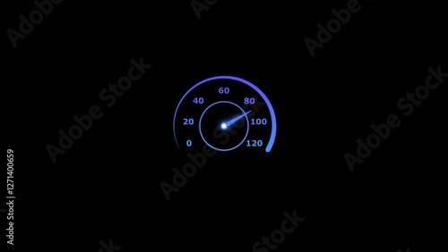 Abstract speed meter or indicator conceptual royal blue color 4k illustration. Car dashboard speed rpm meter icon concept on black background.