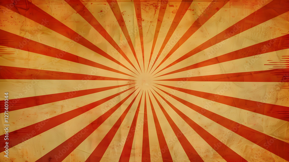 Fototapeta premium Vintage sunburst background with red and yellow rays creating a retro aesthetic
