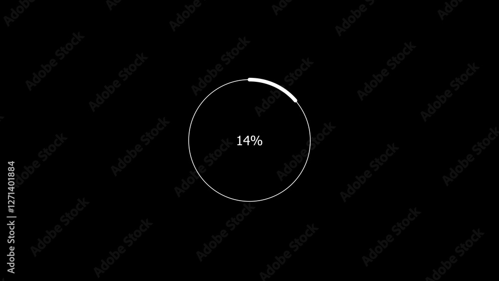 Abstract 14% number percent circle loading pie chart circle modern design white color 4k illustration black background. Abstract 14% number percent circle loading pie chart circle modern design white color 4k illustration black background.