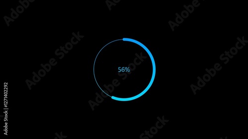 Abstract 56% number percent circle loading pie chart circle modern design royal blue color 4k illustration black background.