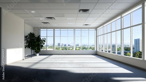 Empty Modern Office Space with Panoramic City View