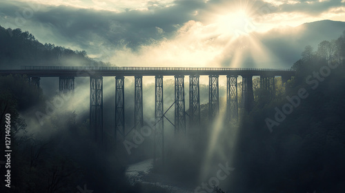 Wallpaper Mural Majestic Foggy Sunrise Over a Historic Bridge in Serene Landscape Torontodigital.ca