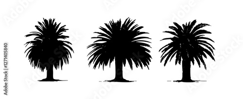 Hand Drawn Silhouettes of Three Palm Trees Against a Plain White Background