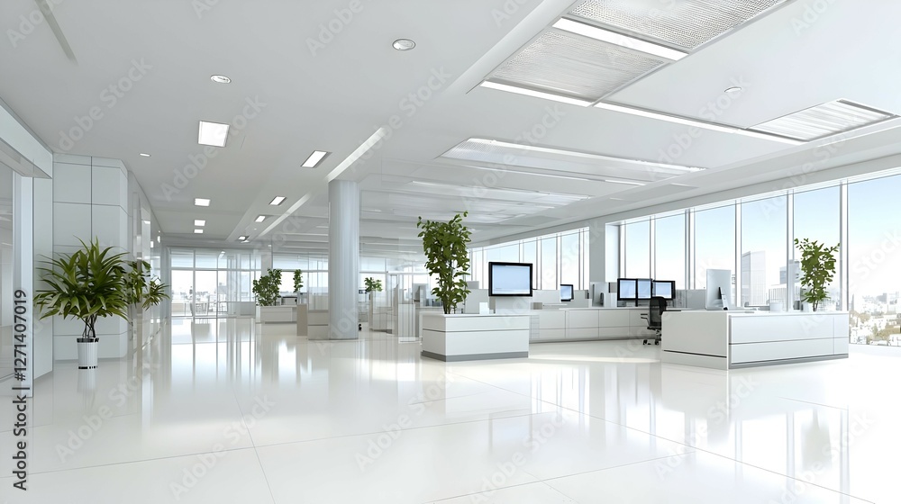 Obraz premium Modern Open Plan Office Interior Design with City View