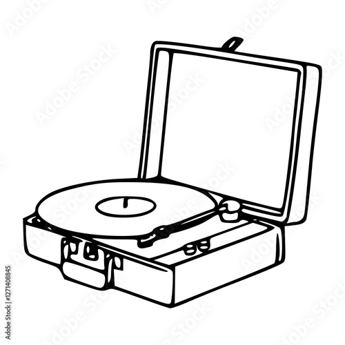 a line art drawing of a classic vinyl record player