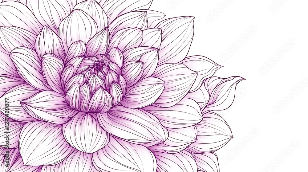 Fototapeta premium Detailed purple dahlia illustration, floral design, white background