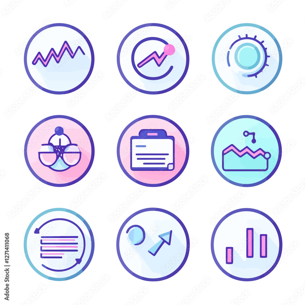 Business data analytics icon set, strategy planning, chart and statistics Business data analytics icon set, strategy planning, chart and statistics