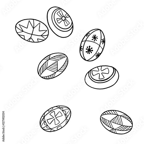 Easter eggs with patterns on a transparent background. Illustration.