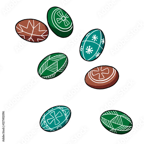 Easter eggs with patterns on a transparent background. Illustration.