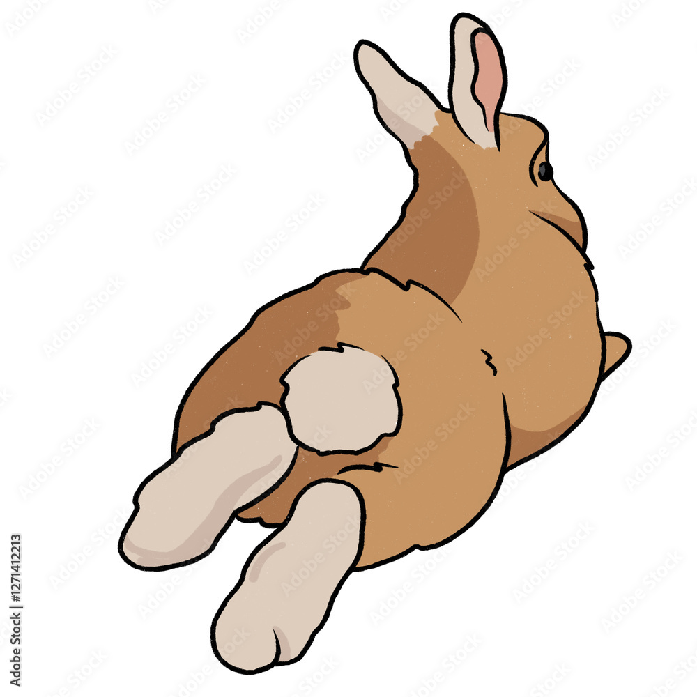 Rabbit lying on the floor. Illustration on a transparent background. The rabbit turns its tail to us Rabbit lying on the floor. Illustration on a transparent background. The rabbit turns its tail to us