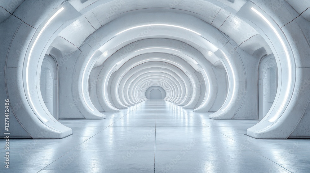 Futuristic white tunnel, glowing, interior, architecture, space Futuristic white tunnel, glowing, interior, architecture, space