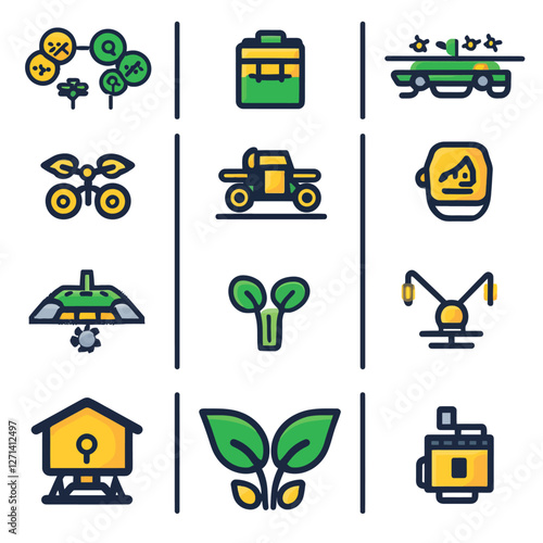 Smart Farming Technology Icons for Agriculture and Sustainable Growth