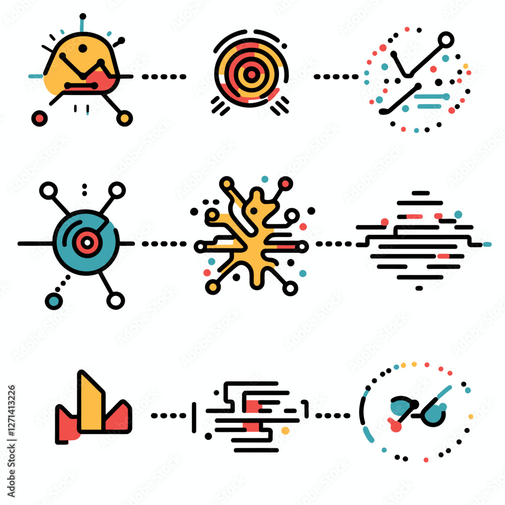 Fototapeta premium Abstract Technology Icons - Data, Network, Artificial Intelligence Concept