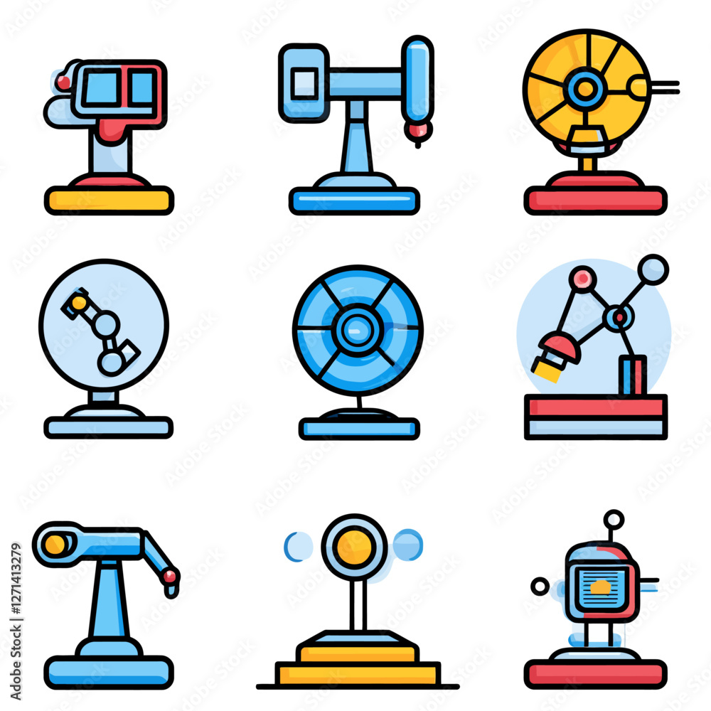 Robotics arm technology vector icons for industrial automation concepts