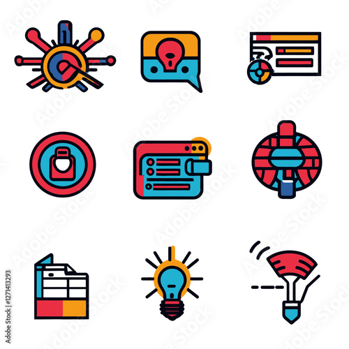 Colorful Innovation and Technology Icons Representing Ideas and Concepts