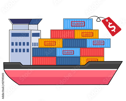 tax imposed by a government on imports or exports of goods vector design of ship containing container for shipping  