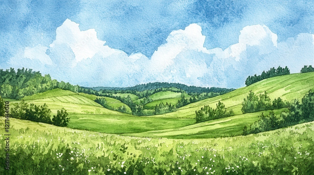 Fototapeta premium watercolor St.patricks green hills sunny.