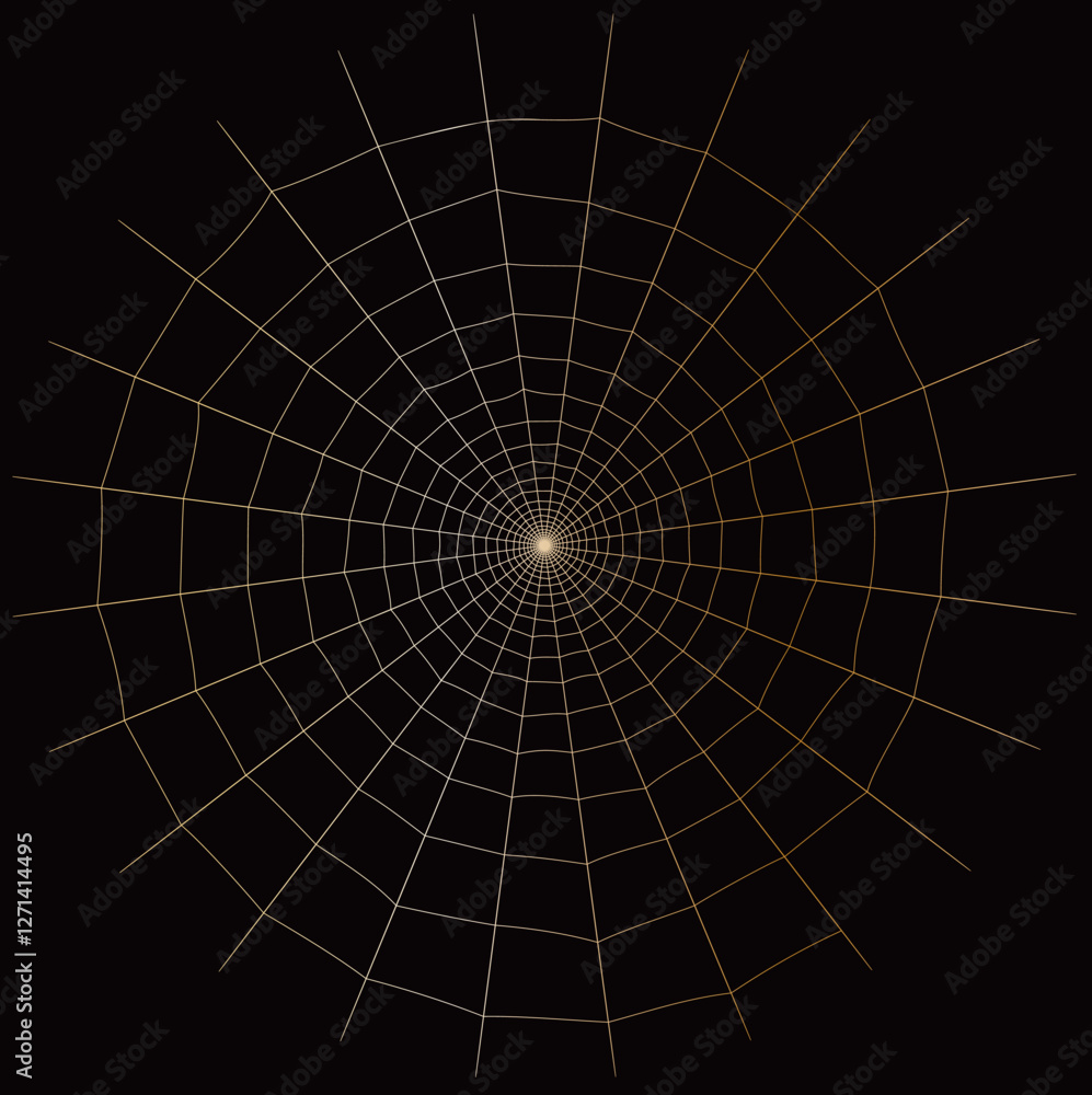 Obraz premium スパイラル型リアル蜘蛛の巣テクスチャーVer.1-Spiralweb（メタリックシルバーゴールドカラー・黒背景）