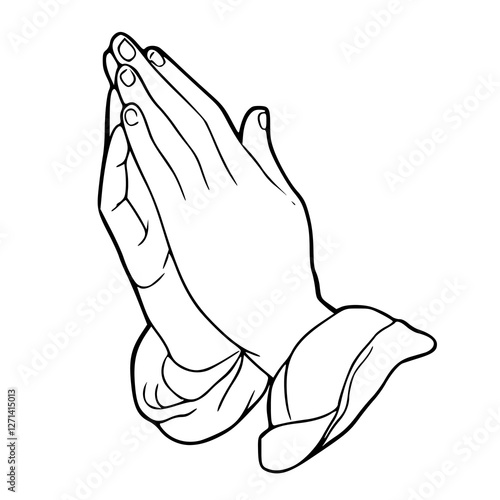 a black and white drawing of a religious symbol : praying hands vector graphic