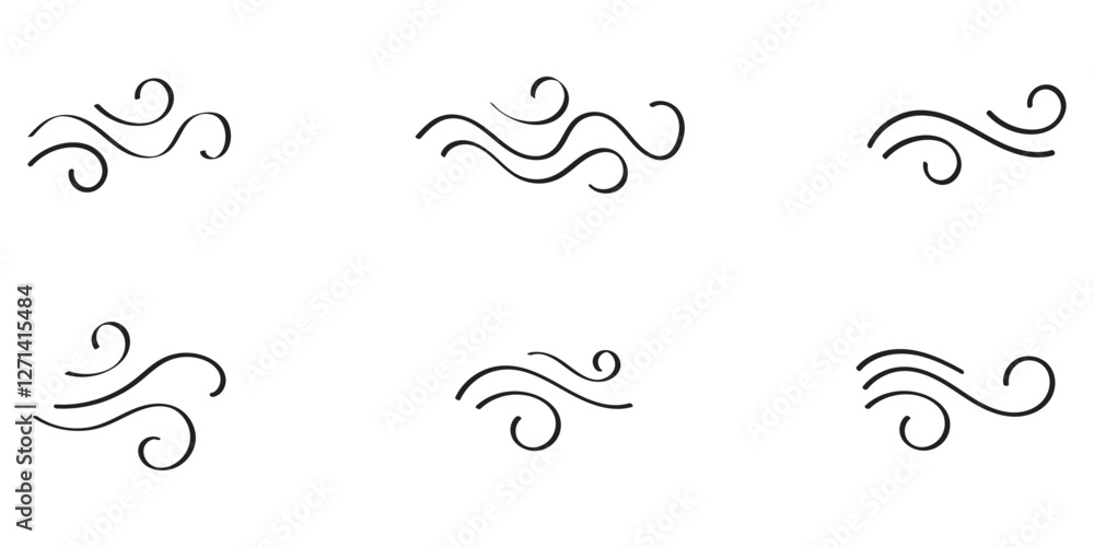 Doodle wind line sketch set. Hand drawn doodle wind air blow, swirl elements. Doodle wind line sketch set. Hand drawn doodle wind air blow, swirl elements.