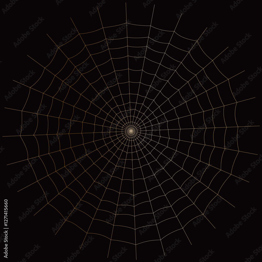 Obraz premium 年輪のような円網型リアル蜘蛛の巣テクスチャーVer.2-Circleweb(メタリックシルバーゴールドカラー・黒背景)