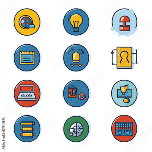 Diverse vector icons representing idea generation and business technology