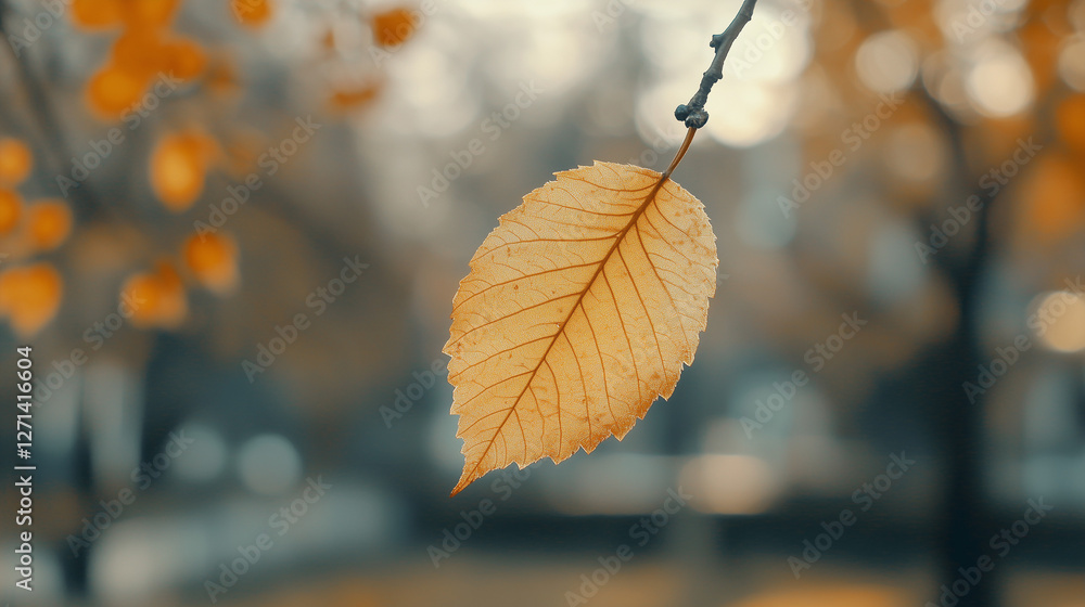 Close-up of yellow autumn leaf. Bright orange tree changes with blurred bokeh background. Golden colors in the park on a bright, sunny and warm October day. Close-up of yellow autumn leaf. Bright orange tree changes with blurred bokeh background. Golden colors in the park on a bright, sunny and warm October day.