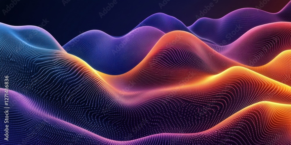 Obraz premium Abstract Colorful Digital Landscape: Vibrant Waves of Data Points and Flowing Lines