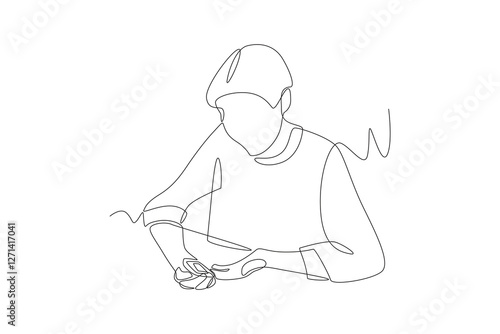 Man checking blood test measuring cholesterol and blood sugar. Blood test concept one-line drawing