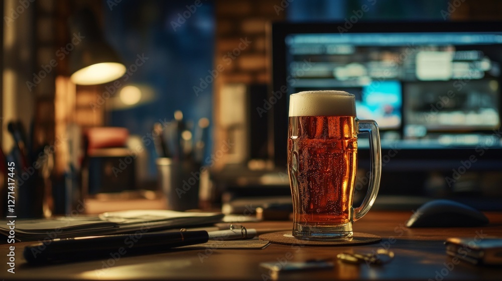 Cold beer on desk space Cold beer on desk space