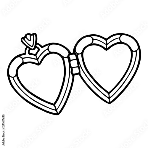 a black and white drawing of a heart shaped decorative locket pendant