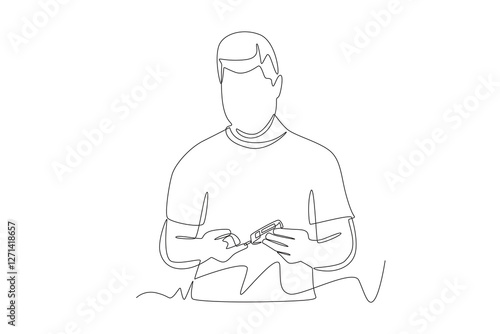 Man checking blood test measuring cholesterol and blood sugar. Blood test concept one-line drawing