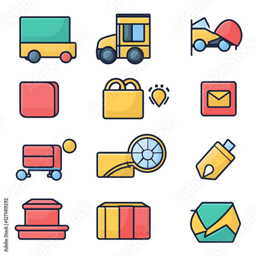 Colorful Vector Icons Featuring Delivery Truck, Mail, and Gift Concepts