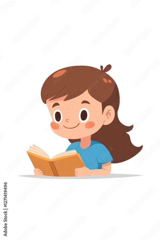 Girl reading book illustration cartoon face. Girl reading book illustration cartoon face.