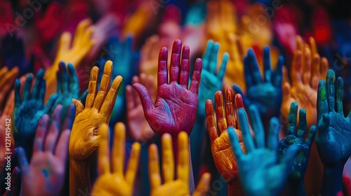 Colorful Hands Raised in Unity and Diversity