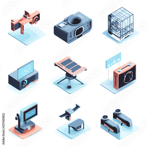 Isometric icons set showcasing technology concepts and futuristic designs
