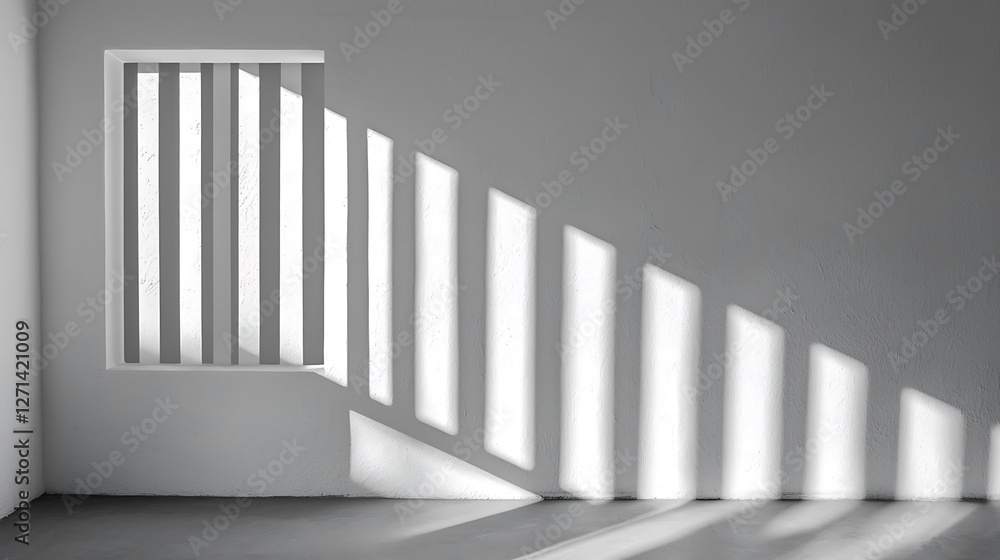 Obraz premium Interior shadows from a barred window on a white wall