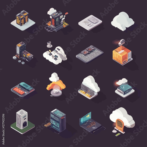 Isometric Cloud Computing Services Visualization Data Servers Network