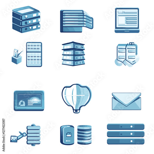 Data Storage and Network Infrastructure Icons for Cloud Technology