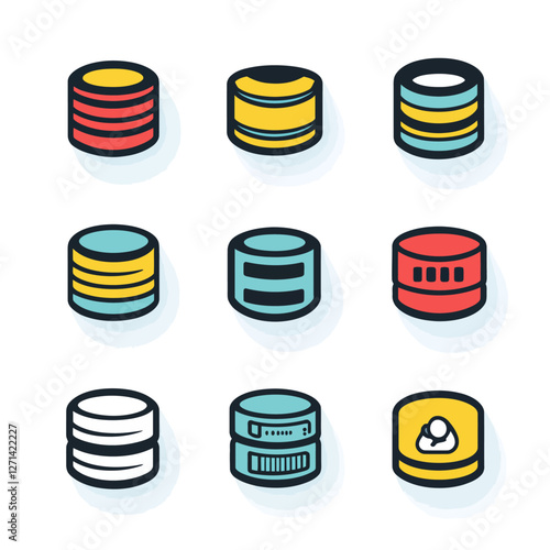 Colorful Database Icons Representing Data Storage and Management Concept