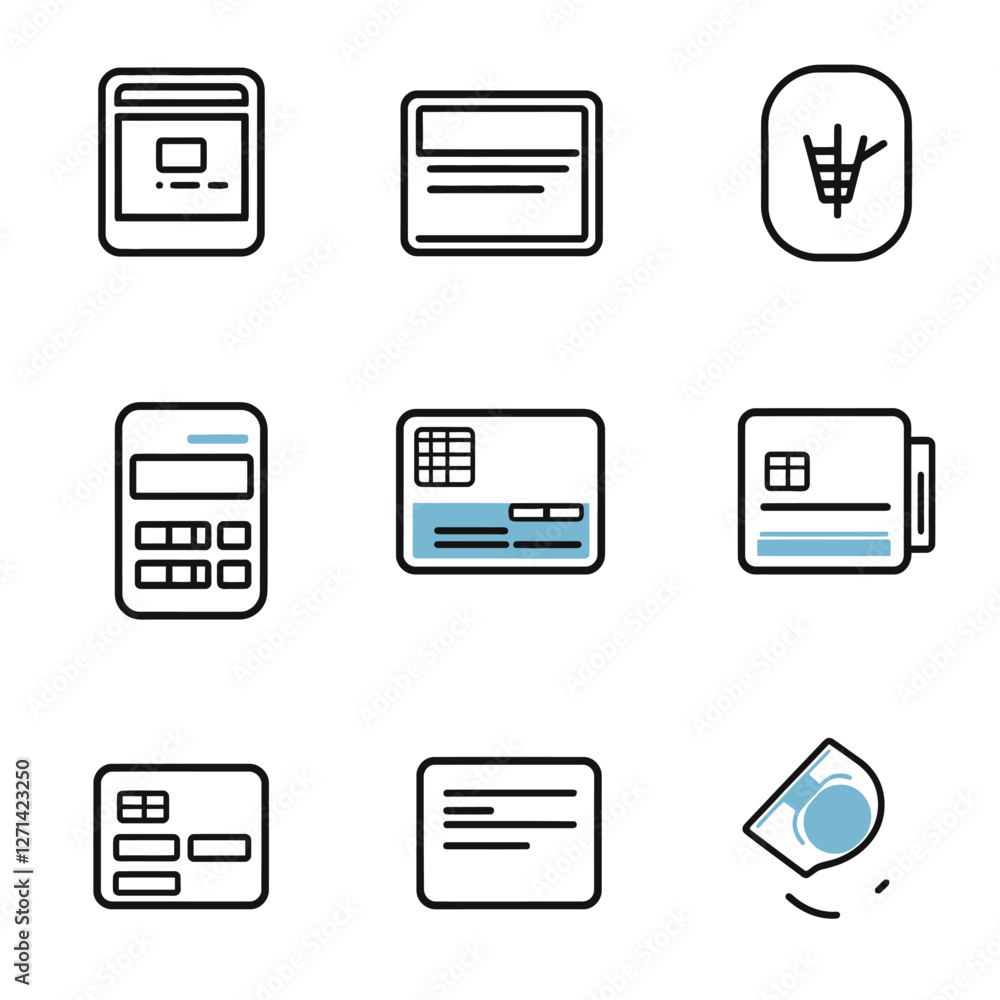 Online Shopping and Payment Methods Line Art Icons in Clean Design Online Shopping and Payment Methods Line Art Icons in Clean Design