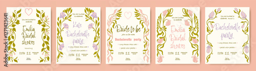 Vintage floral templates for Bachelorette party. Bridal shower invitations. Vector.